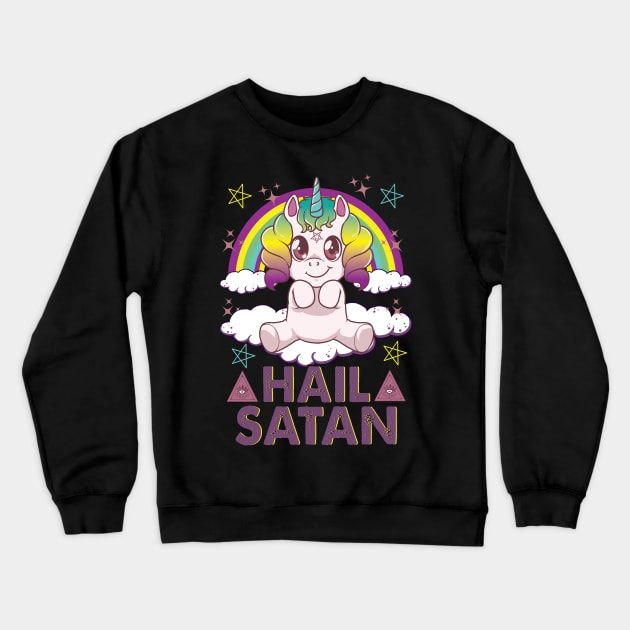 Hail Satan Unicorn Cute Rainbow Heavy Metal Pun Crewneck Sweatshirt by theperfectpresents